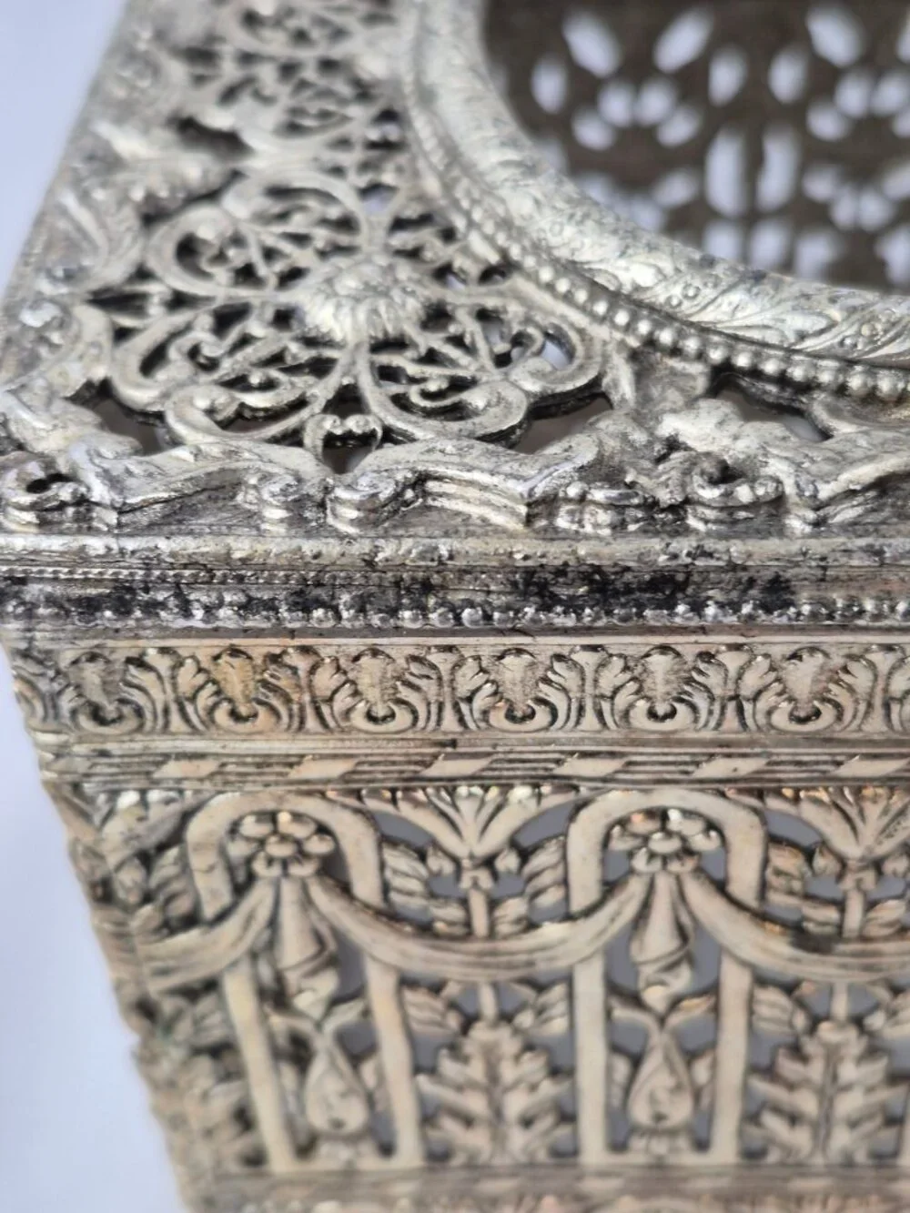 Vintage Hollywood Regency Filigree Vanity Ornate Square Tissue Box Cover